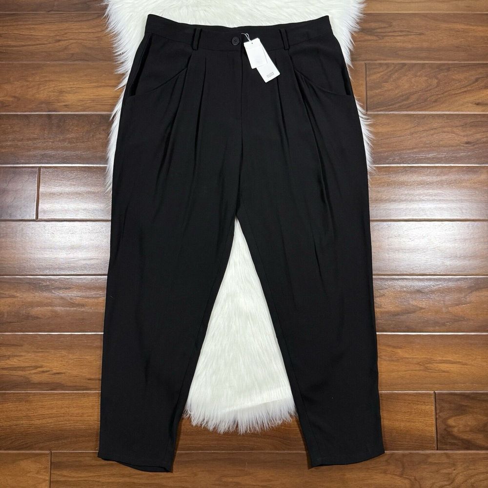 Eileen Fisher Women's Size Medium Black Silk Georgette Crepe Carrot Ankle Pants‎